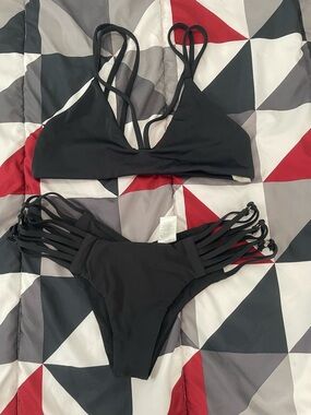 Blue Life Black Strappy Bikini Set